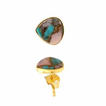 Beautiful 18k Gold Plated Minimalist Stud Earrings Daily Wear 10mm Trillion Shape Pink Opal Copper Turquoise Fine 18k Gold Studs