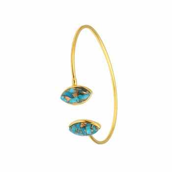 Natural Blue Copper Turquoise Cuff Bracelet for Women Unique Gold Plated Sterling Silver Trendy Religious Wedding Party Jewelry