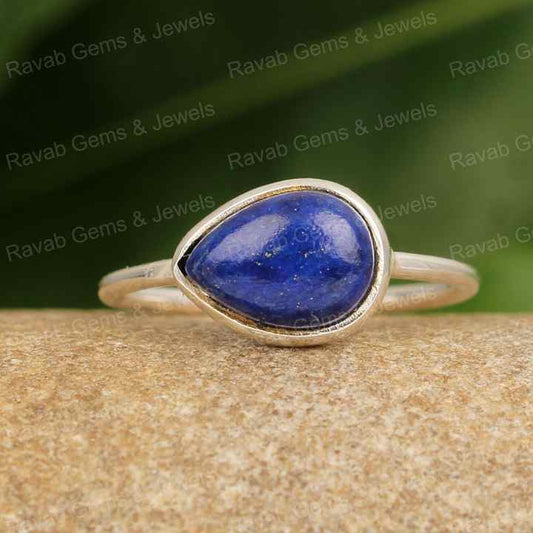 Best Selling Women's 925 Sterling Silver Ring Genuine Lapis Lazuli 8x10mm Pear Shape Handmade Designer Daily Wear for Parties