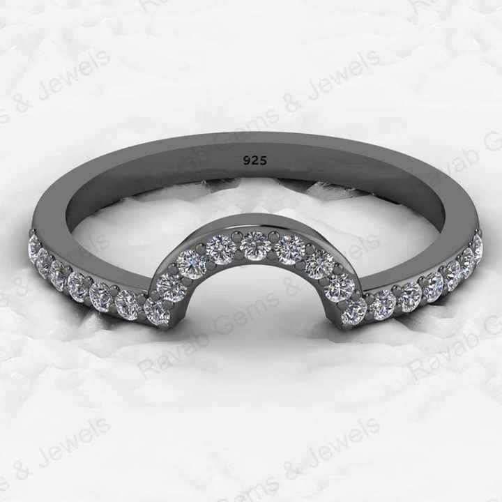 Top Selling Genuine 925 Silver Vermeil Half Eternity Band Dainty Micro Pave CZ Crescent Curve Minimalist Women Ring Fine Jewelry