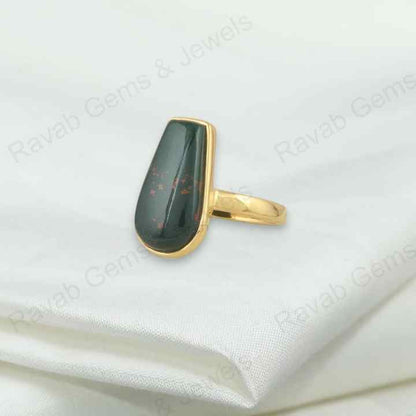 Top Selling Handmade 925 Silver Gold Vermeil Eternity 10x17mm Genuine Bloodstone Coffin Shape Women Ring Fine Jewelry Supplier