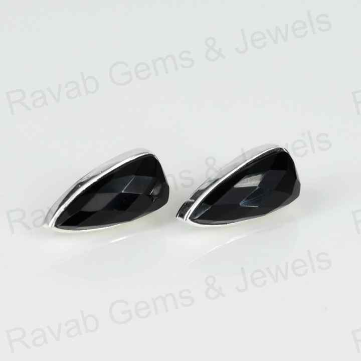 Best Quality 925 Solid Sterling Silver Women's Shield Shape Stud Earring Natural Black Onyx Checker Cut 10x20mm Bezel Gift