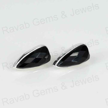 Best Quality 925 Solid Sterling Silver Women's Shield Shape Stud Earring Natural Black Onyx Checker Cut 10x20mm Bezel Gift