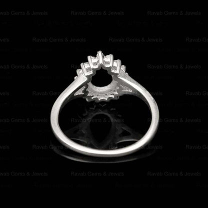Top Quality Wholesale 925 Solid Silver 6x8mm Pear With Zircon Semi Mount Blank Prong Setting Ring Keepsake Breastmilk Jewelry