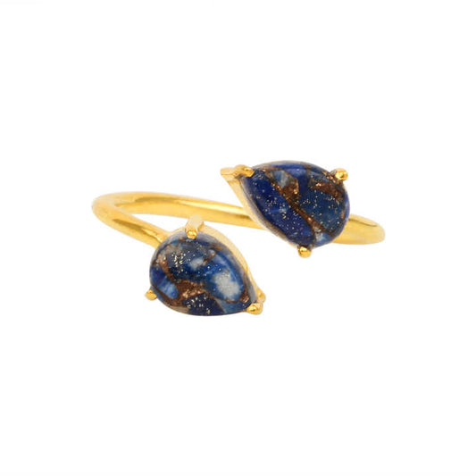 Best Selling 6x4mm Pear Mohave Lapis Lazuli Copper 925 Silver Vermeil Eternity Dainty Adjustable Prong Setting Ring for Parties