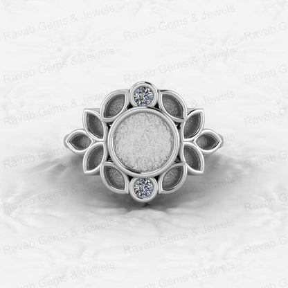 Solid 925 Sterling Silver 8mm Round & Micro Marquise CZ Semi Mount Blank Bezel Base Ring Setting for Resin Ashe Keepsake Jewelry