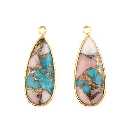 Handmade Natural Pink Opal Copper Turquoise Pendant High Quality Fine Charms Gold Sterling Silver & Rhodium Plated Unique Design