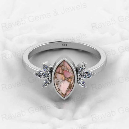 Top Selling Marquise Designer Ring Genuine 925 Silver Pink Copper Turquoise Gemstone Bezel Setting Fine Jewelry Trusted
