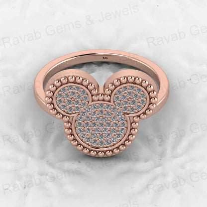 Top Trending Beautiful 925 Sterling Solid Silver CZ Pave Vermeil Eternity Micky Mouse Design Women Ring for Customized Jewelry