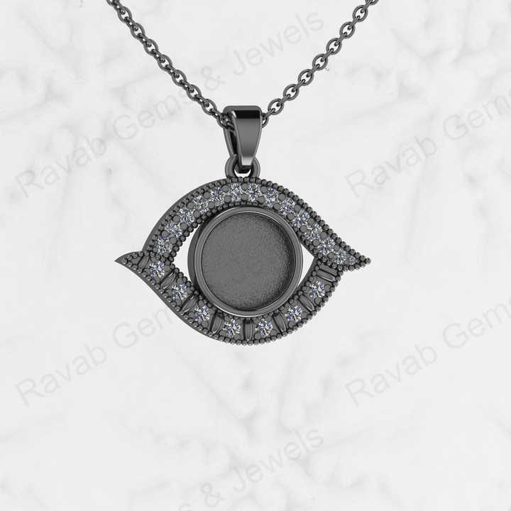 925 Sterling Silver Mother Eye Design 15X24mm Semi Mount Blank Setting CZ Charm Pendant Good for Ashes & Resin Work Breastmilk