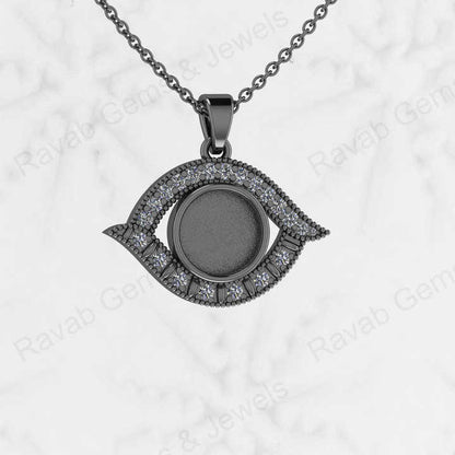 925 Sterling Silver Mother Eye Design 15X24mm Semi Mount Blank Setting CZ Charm Pendant Good for Ashes & Resin Work Breastmilk