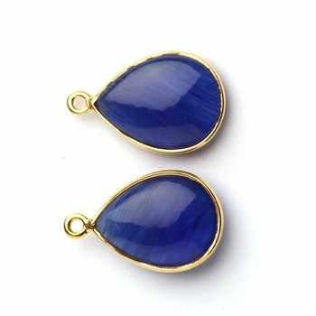 High Quality 925 Sterling Silver Blue Cherry Synthetic Pear Drop 12x16mm Bezel Setting Bracelet Necklace Gold Fine Pendants Gift