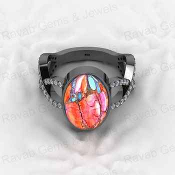 Top Selling 925 Sterling Silver Fine Ring Spiny Oyster Turquoise Gemstone Bezel Setting With CZ for Wedding Cocktail Parties