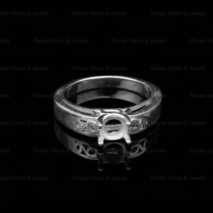 925 Sterling Solid Silver 6mm Round Pattern Pre Notched Semi Mount Blank Prong Setting Ring for Keepsake DIY Jewelry Supplies