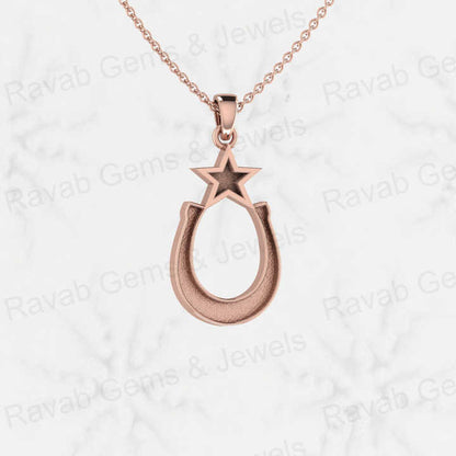 High Quality 925 Silver 32x15mm Lucky Horseshoe Star Equestrian Blank Base Charm Pendant Setting Horse Hair Keepsake DIY Jewelry