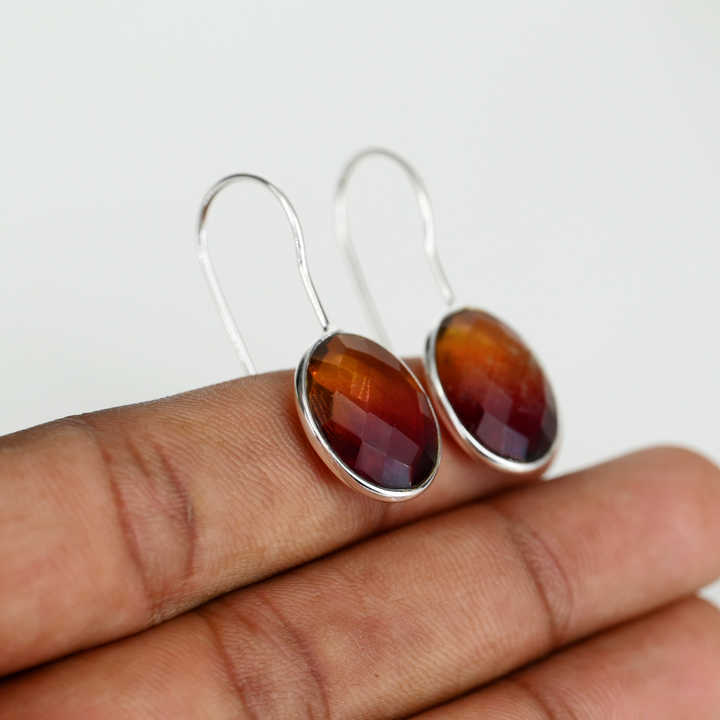 New Arrival Solid 925 Sterling Silver Bio-Color Tourmaline Quartz Oval Checker Cut Dangle Drop Earring for Women Fine Jewelry