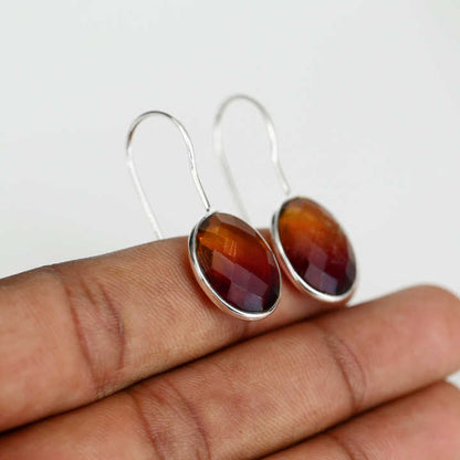 New Arrival Solid 925 Sterling Silver Bio-Color Tourmaline Quartz Oval Checker Cut Dangle Drop Earring for Women Fine Jewelry