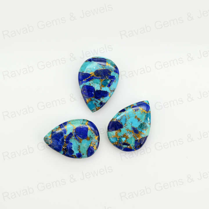 Top Selling 16x22mm Mohave Lapis Lazuli Copper Turquoise Pear Shape Cabochon Gemstone Hand Polish Loose Stone for Making Jewelry