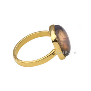 Wholesale Natural Labradorite Gemstone Statement Ring Solid Sterling Silver With Gold Plating Elegant Indian Jewelry Low Price