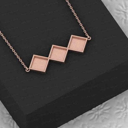Superb 925 Square Kite Shape Collet Bezel Cup Semi Mount Charm Pendant Necklace Setting Valentine Jewelry Findings Components