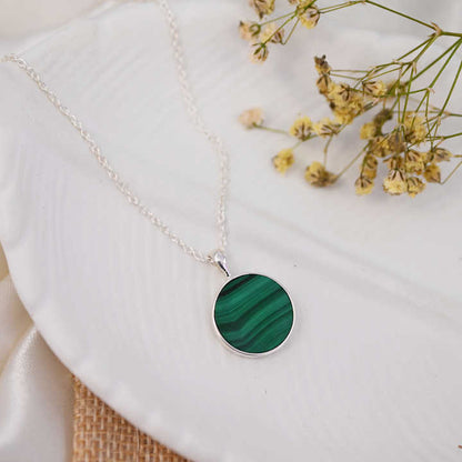 Top Selling 14mm Natural Malachite Gemstone Round Circle Handmade 925 Silver Boho Women Pendant Necklace Navajo Fine Jewelry