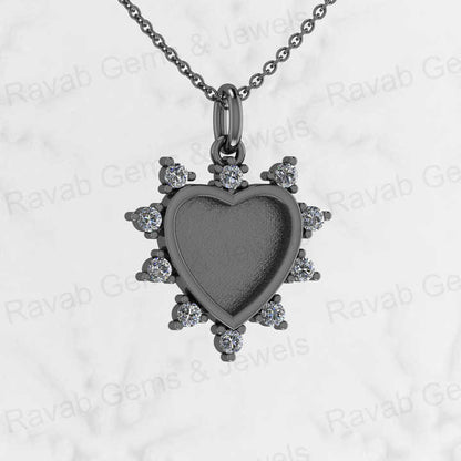 Solid 925 Silver 12mm Set Heart Semi Mounting CZ Setting Charm Pendant for Resin & Ashes Work Memorial DIY Jewelry Findings