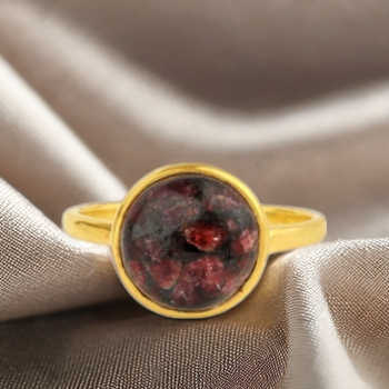 Solid 925 Sterling Silver 18K Gold Plated Minimalist 12mm Bezel Setting Ring with Natural Eudialyte Fine Jewelry for Women
