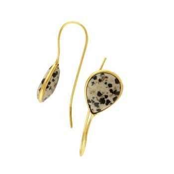 New Arrival Women's Fine Dangle Earrings Solid 925 Sterling Silver 18K Gold Plated Natural Dalmatian Jasper 12x16mm Drop Jewelry