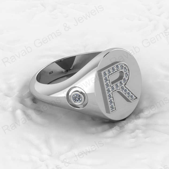 Best Selling Genuine 925 Sterling Silver Diamond Zircon Initial Letter Personalized Custom Solomon Signet Oval Men Ring Jewelry