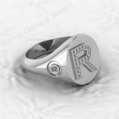 Best Selling Genuine 925 Sterling Silver Diamond Zircon Initial Letter Personalized Custom Solomon Signet Oval Men Ring Jewelry