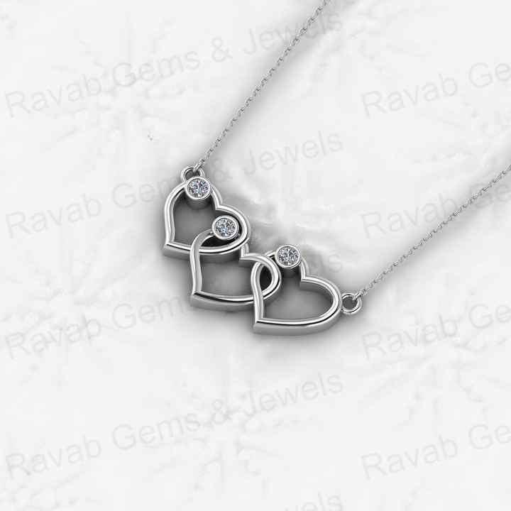 Top Quality Genuine Solid 925 Sterling Silver Simple Triple Link Heart Pendant Necklace Valentine Gift Engagement Fine Jewelry