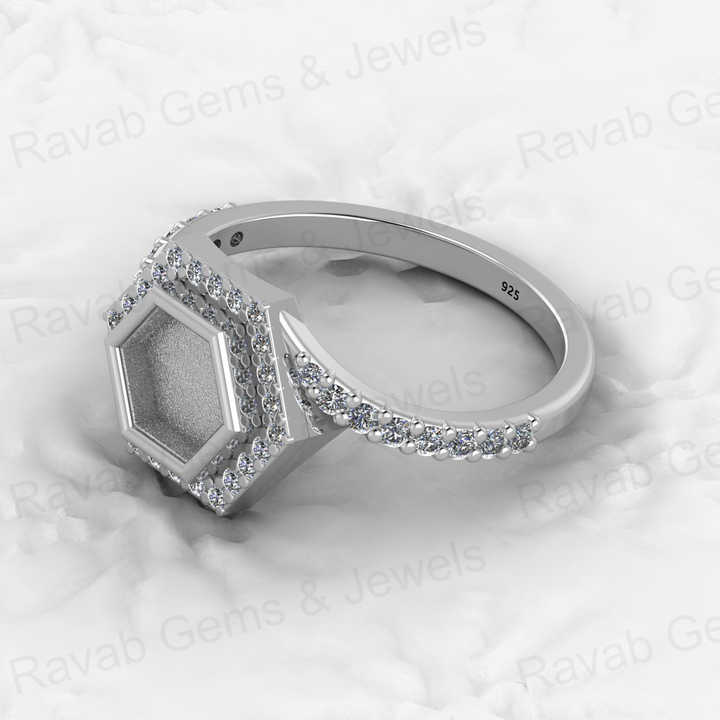 Genuine Solid 925 Sterling Silver Hexagon Shape Semi Mount Blank Setting Ring Good for Ashes & Resin Work Breastmilk Jewelry