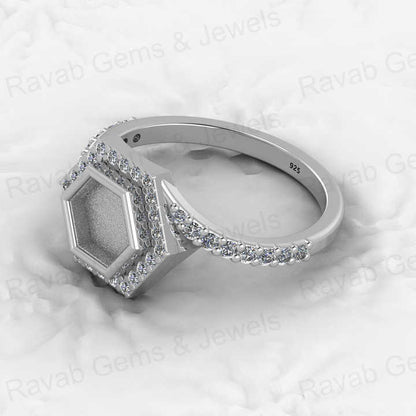 Genuine Solid 925 Sterling Silver Hexagon Shape Semi Mount Blank Setting Ring Good for Ashes & Resin Work Breastmilk Jewelry
