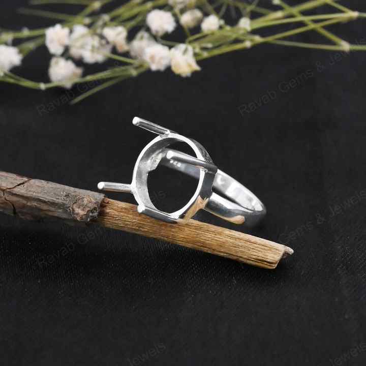 Genuine 925 Sterling Silver 12mm Round 4 Prong Setting Semi-Mount Blank Setting Empty Ring Handmade Custom Jewelry Suppliers