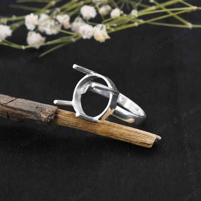 Genuine 925 Sterling Silver 12mm Round 4 Prong Setting Semi-Mount Blank Setting Empty Ring Handmade Custom Jewelry Suppliers
