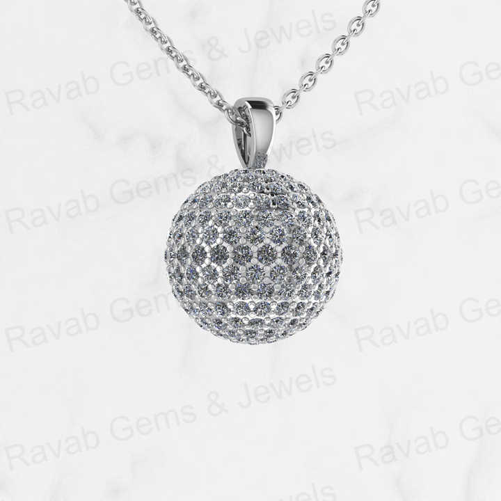 New Arrival Solid 925 Sterling Silver 13mm Ball Round With Micro Pave Zircon Diamond Disco Pendant Necklace Keepsake Jewelry