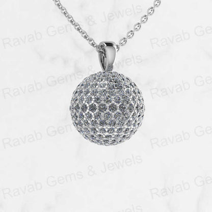 New Arrival Solid 925 Sterling Silver 13mm Ball Round With Micro Pave Zircon Diamond Disco Pendant Necklace Keepsake Jewelry
