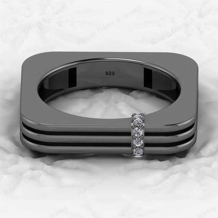 Best Selling Solid 925 Silver 18K Gold Vermeil Eternity Band Men's Chunky Ring Square Striped Design Personalized Fine Jewelry