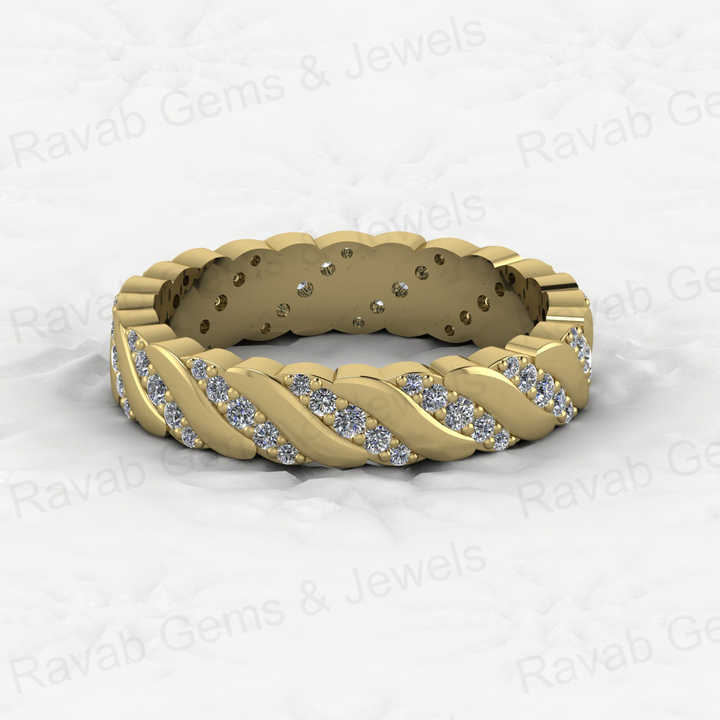 Genuine 925 Sterling Silver Gold Vermeil Pave Micro Zircon 1.5mm Brilliant Round Cut Eternity Band Ring for Women Fine Jewelry