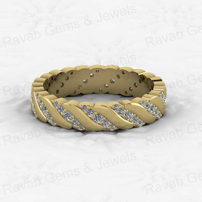 Genuine 925 Sterling Silver Gold Vermeil Pave Micro Zircon 1.5mm Brilliant Round Cut Eternity Band Ring for Women Fine Jewelry