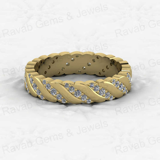 Genuine 925 Sterling Silver Gold Vermeil Pave Micro Zircon 1.5mm Brilliant Round Cut Eternity Band Ring for Women Fine Jewelry