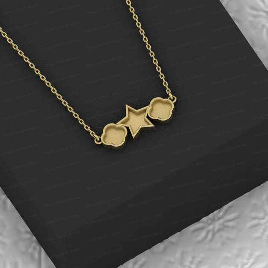 Solid 925 Silver Keepsake Clover Star Bezel Collet Charm Pendant Necklace Setting for Resin Ashes Stone DIY Jewelry Findings