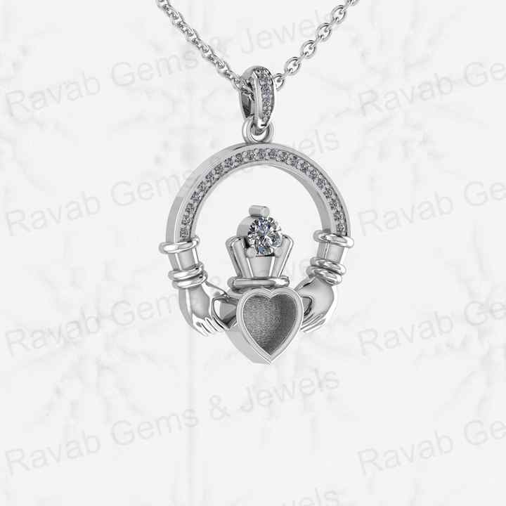 High Quality 925 Silver Iris Celtic Claddagh 5mm Heart Blank Bezel Setting Charm Pendant With CZ Settled Keepsake DIY Jewelry