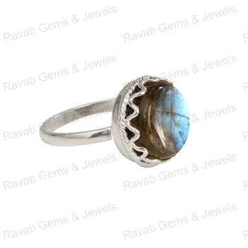 Best Selling 925 Sterling Silver Women's Ring Handmade Floral Claw Setting 12mm Solid Natural Labradorite Blue Fire Stone Fine