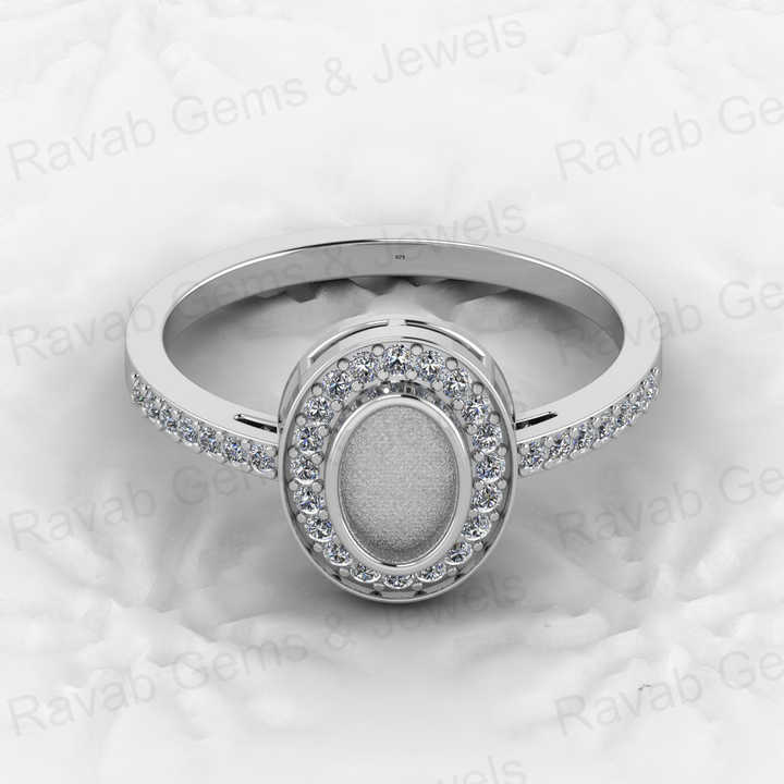 Genuine 925 Solid Sterling Silver 6x4mm Semi Mount Blank Bezel Setting Halo Ring for Breastmilk & Keepsake Resin Ceramic Jewelry