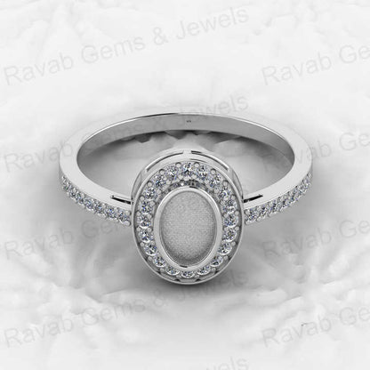 Genuine 925 Solid Sterling Silver 6x4mm Semi Mount Blank Bezel Setting Halo Ring for Breastmilk & Keepsake Resin Ceramic Jewelry