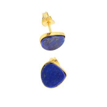 Daily Wear 10mm Lapis Lazuli Latest Design Natural Minimalist Heart Stud Earrings Women Handmade Sterling Silver Fine Stud