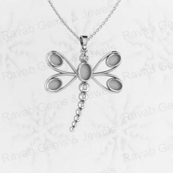 925 Sterling Silver 41mm Elegant Dragonfly Semi Mount Setting Charm Pendant for Resin Ashes Jewelry Findings Components