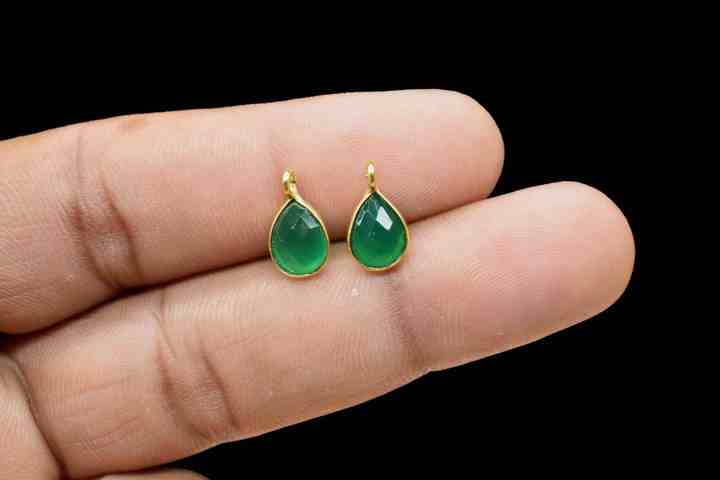 High Quality 12x16mm Genuine Green Onyx Gemstone Bezel Pendant Necklace 18K Gold Plated Pear Charm Fine Pendants Charms