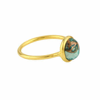 18K Gold Plated Boho Vintage Dainty Ring for Women New Design 8mm Natural Chrysocolla Copper Gemstone Bezel Jewelry
